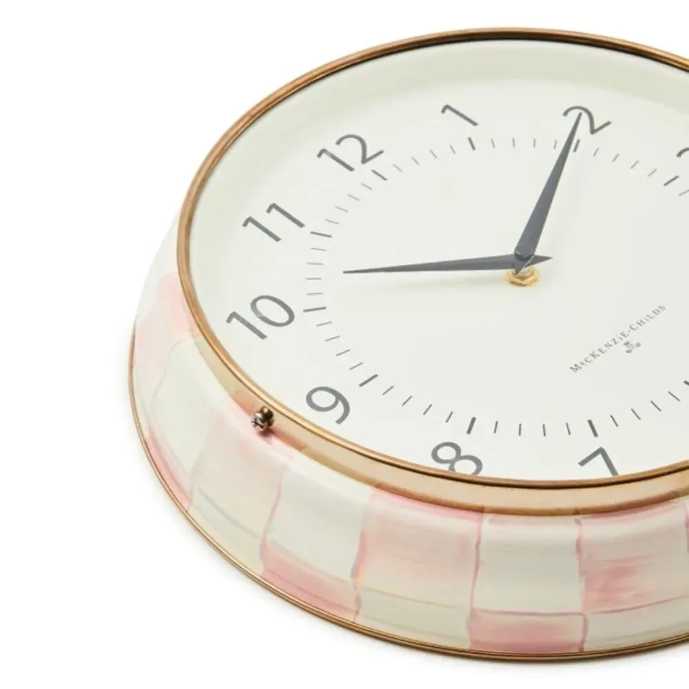 NEW Mackenzie-Childs Rosy Check School Wall Clock 12.25in Chic Pink Home Decor